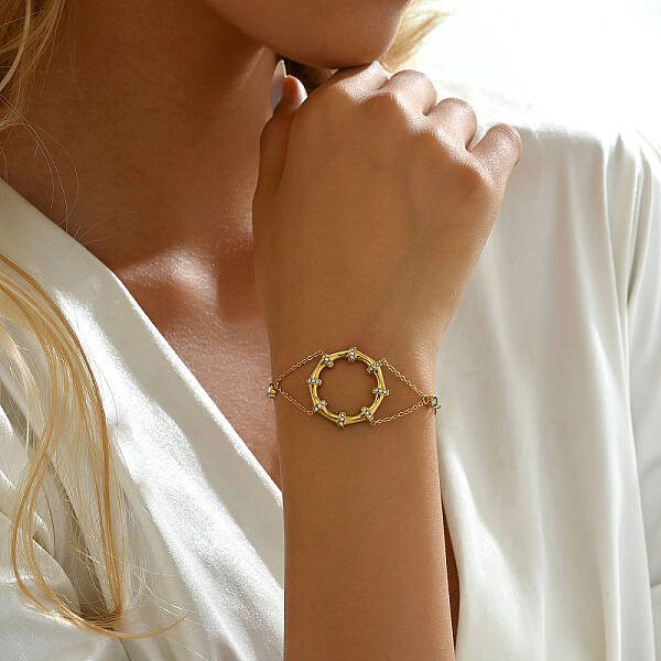 Elegant Stainless Steel Cubic Zirconia Ring Link Bracelets Design Women's Fashion Bracelet
