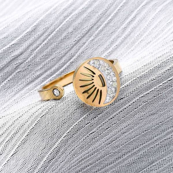304 Stainless Steel with Rhinestone Cuff Rings