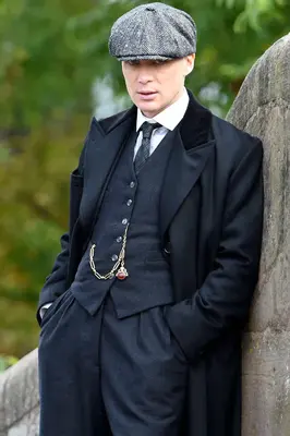 Mens Peaky Blinders Costume peaky blinder outfit - Include peaky blinder actor cap Thomas Shelby Black Herringbone Overcoat W...