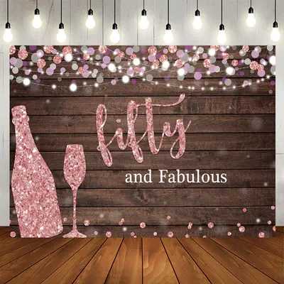 Aperturee Fifty Fabulous Wooden Pink Boekh Birthday Backdrop