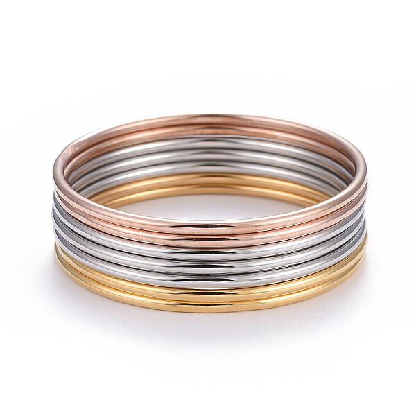 Fashion Tri-Color 304 Stainless Steel Buddhist Bangle Sets
