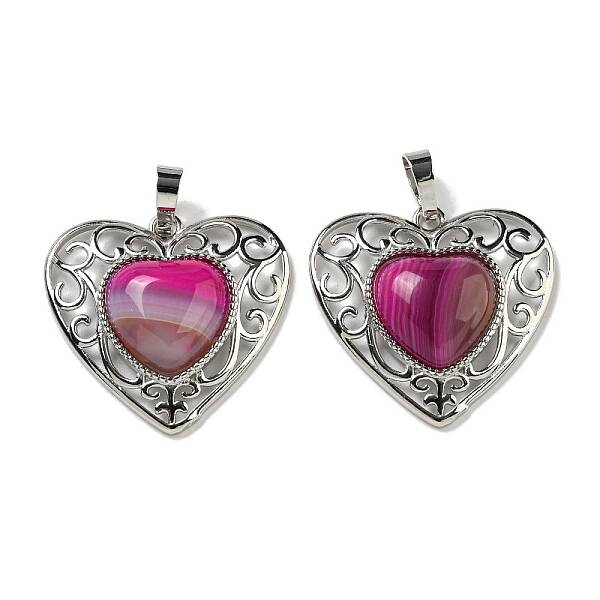 Natural Banded Agate Dyed Peach Love Heart Pendants