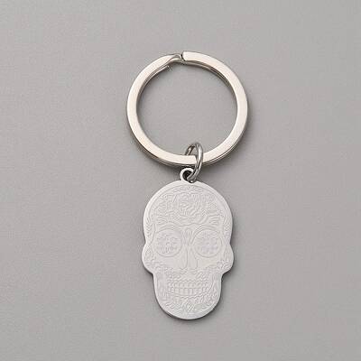 Sugar Skull 201 Stainless Steel Pendant Keychain
