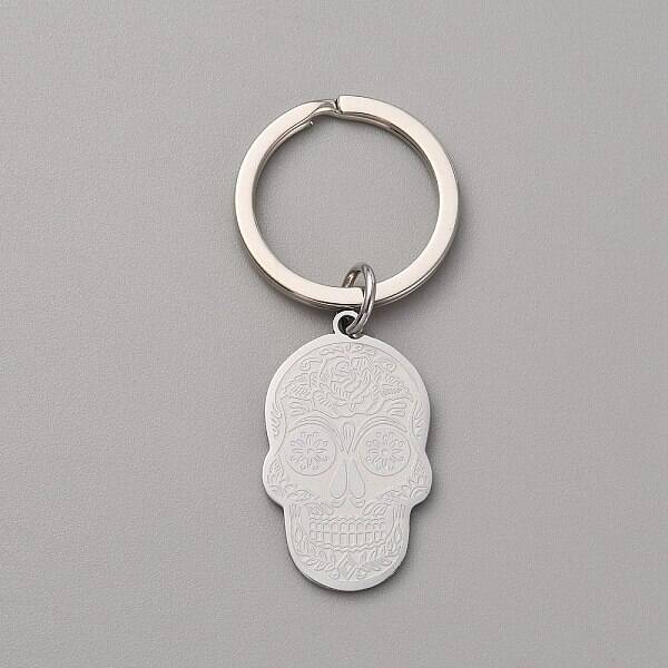 Sugar Skull 201 Stainless Steel Pendant Keychain