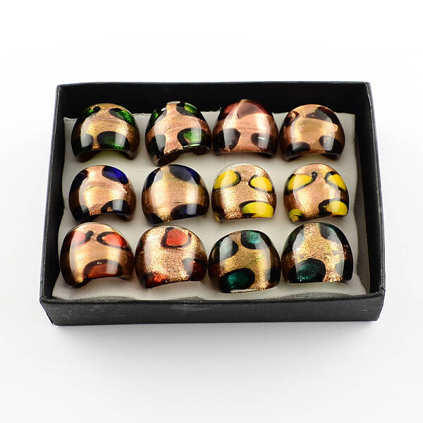 Handmade Gold Sand Lampwork Wide Band Rings