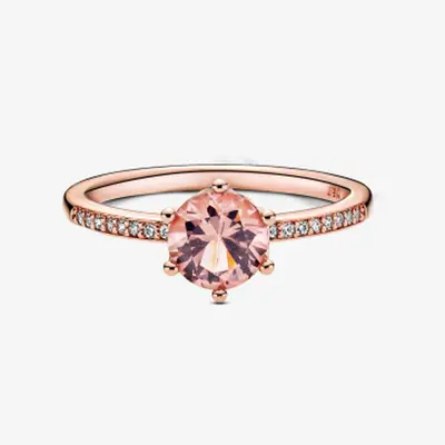 14K Rose Gold Crystal Personalized Engraving Ring for Women