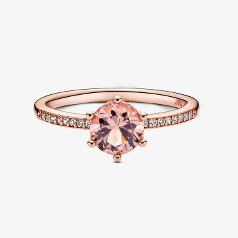 14K Rose Gold Crystal Personalized Engraving Ring for Women