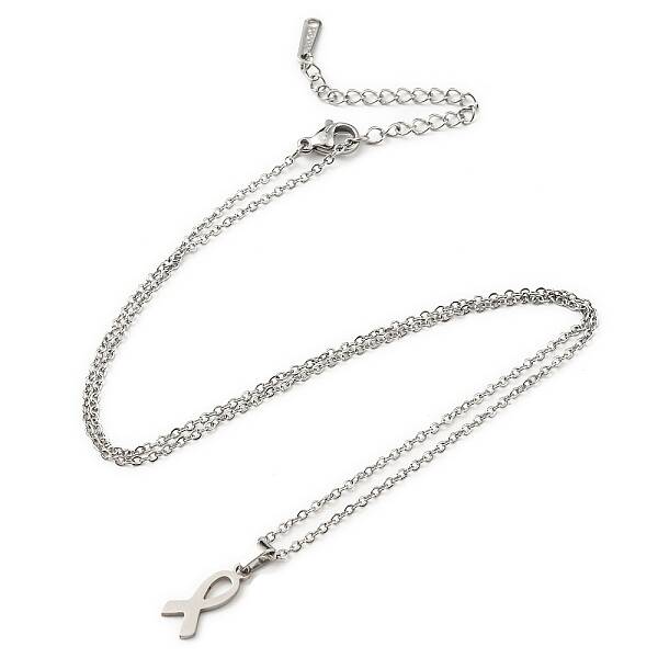 Non-Tarnish 201 Stainless Steel Ribbon Knot Pendant Necklace with Cable Chains