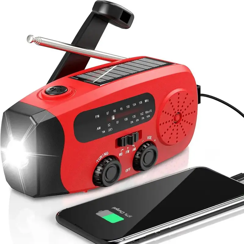 Compact Solar Powered Hand Crank Radio, Chargeable Power Bank Weather Radio with Flashlight for Charging Phones, Portable C...