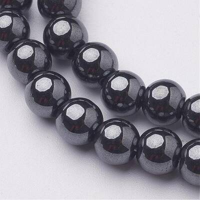 6MM Black AAA Grade Round Non-Magnetic Synthetic Hematite Beads Strands