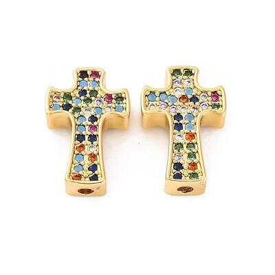 Brass Micro Pave Cubic Zirconia Beads
