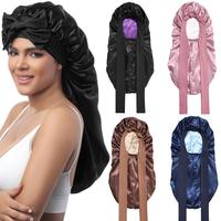 AWAYTR Long Double Layer Satin Bonnet for Sleeping Reversible Silk Feeling Bonnets for Long/Curly Hair Women Sleeping Cap wit...