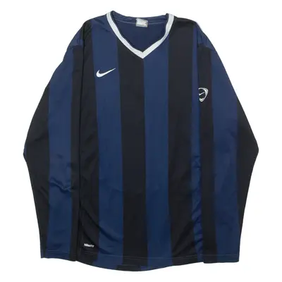 NIKE Striped Template Mens Football Shirt Jersey Blue Long Sleeve V-Neck L