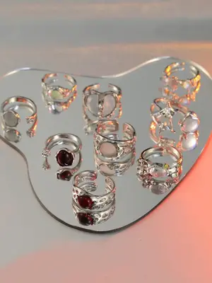 Women's Artificial Crystal & Rhinestones Design Cuff Ring, Fashion Simple Punk Cat Eyes Design Alloy Jewelry for Daily Decora...