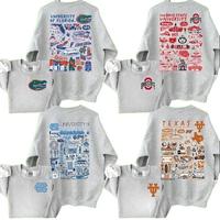 All Team College Football Ash Grey Crewneck Sweatshirt – Double-sided with hand-drawn university artwork. Unisex design, pe...