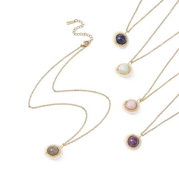 Natural Mixed Gemstone & Seed Flower Pendant Necklace