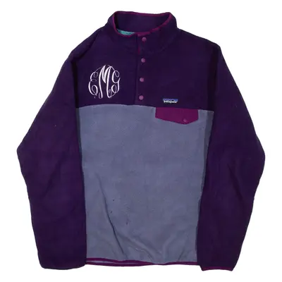 PATAGONIA Womens Fleece Purple Colourblock Button Neck L