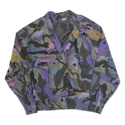 TODAY Womens Printed Blouse Purple Collared Long Sleeve Viscose Crazy Pattern M
