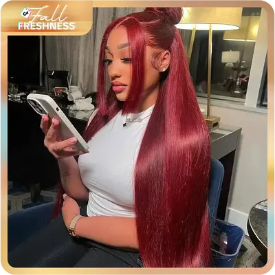 Tahikie 99j Burgundy 13x6 Frontal Lace Straight Wigs 200% Human Hair 13x6 Front Wig Red Hair Brazilian Virgin Straight Human ...