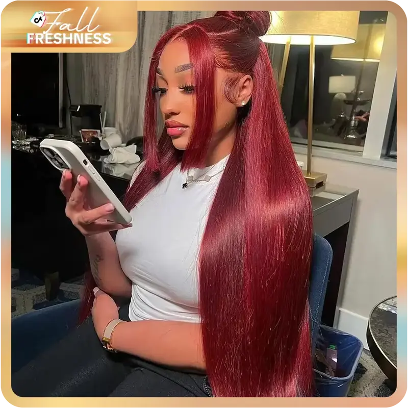 Tahikie 99j Burgundy 13x6 Frontal Lace Straight Wigs 200% Human Hair 13x6 Front Wig Red Hair Brazilian Virgin Straight Human ...