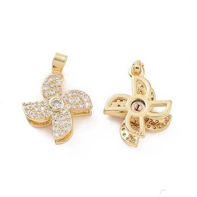 Rotatable Brass Micro Clear Pave Cubic Zirconia Pendants