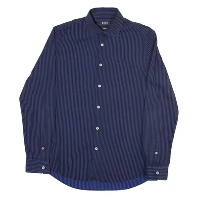 DKNY Slim Fit Mens Shirt Blue Striped Long Sleeve M