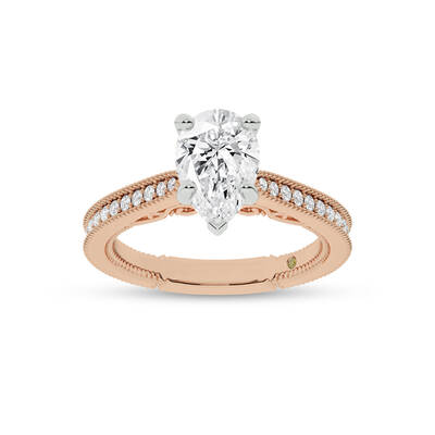 Oslo Vintage Inspired Hidden Accent Pear Shape Lab Grown Diamond Engagement Ring | 10K Rose Gold 2 7/8 CT. TW.