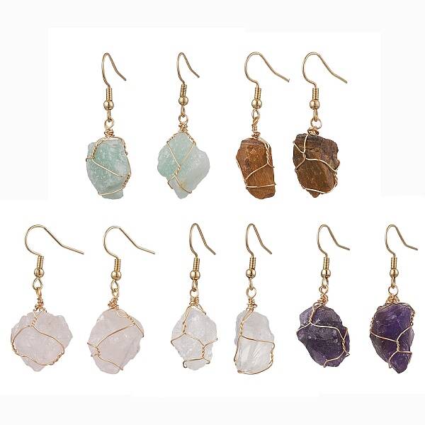 Natural Mixed Gemstone & 304 Stainless Steel Dangle Earrings for Women