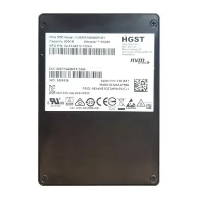 HUSMR7680BDP301 HGST Ultrastar DC SN200 Series 800GB Multi-Level Cell PCI Express 3.0 x4 NVMe Read Intensive U.2 2.5-Inch Sol...