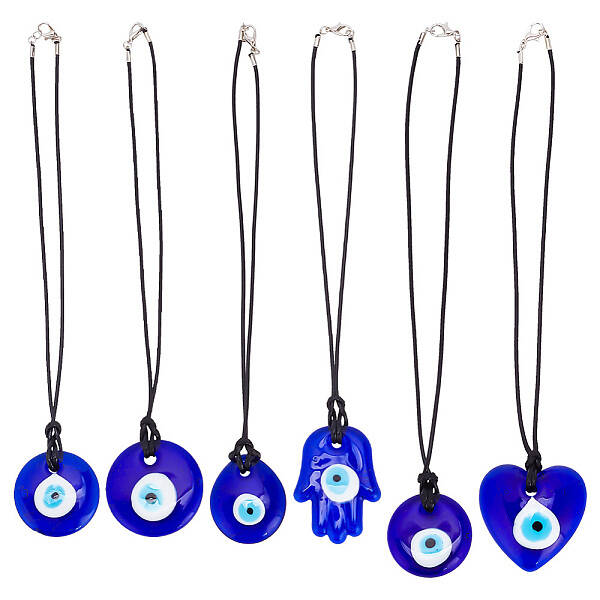 6Pcs 6 Styles Turkish Blue Evil Eye Glass Pendants Decorations