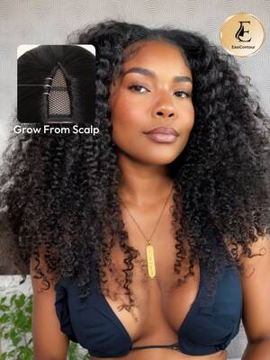 UNice EasiContour V Part Wig Beginner Friendly Kinky Curly Glueless Protective Style Human Hair Wig 180% Density