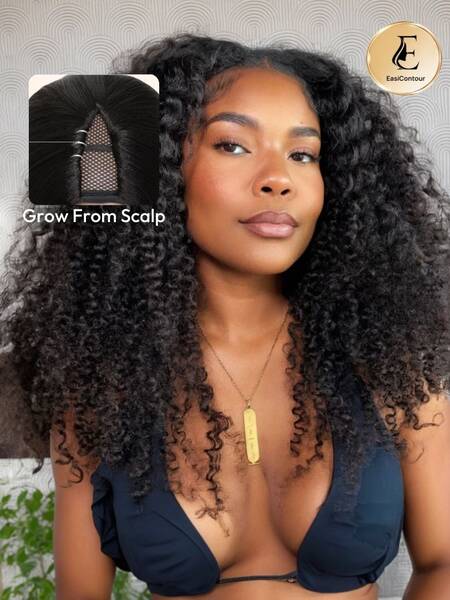 UNice EasiContour V Part Wig Beginner Friendly Kinky Curly Glueless Protective Style Human Hair Wig 180% Density