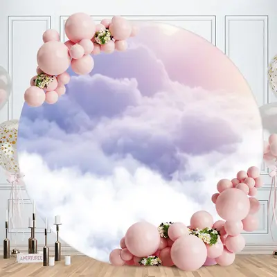 Aperturee Light Purple Cloud Round Baby Shower Backdrop