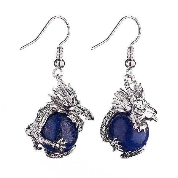 Natural Dyed Lapis Lazuli Dragon Dangle Earrings