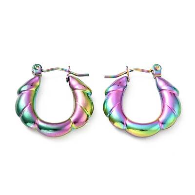 Ion Plating(IP) Rainbow Color 304 Stainless Steel Twist Rope Hoop Earrings for Women