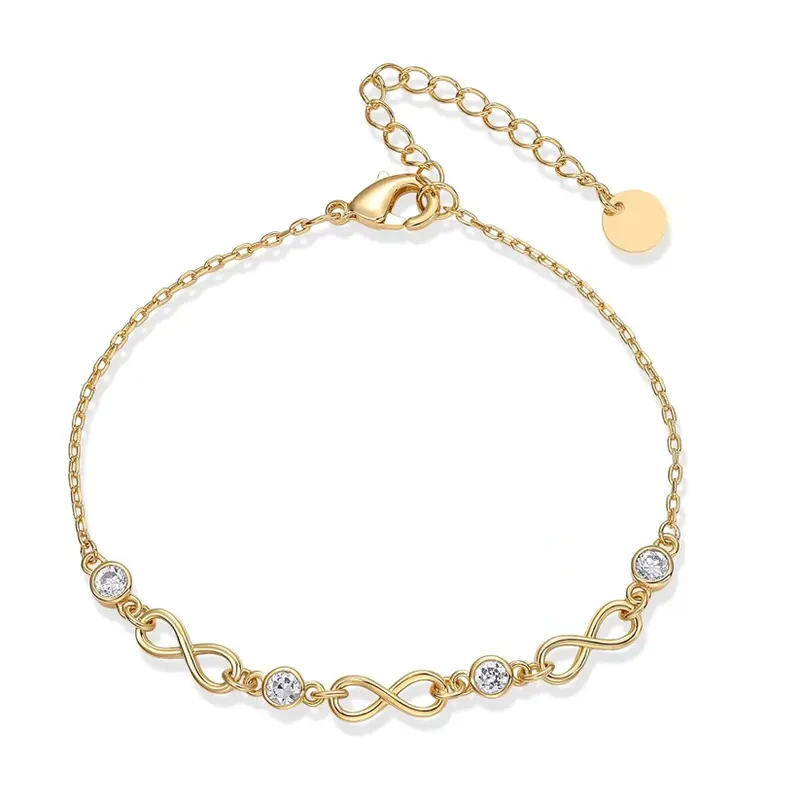 14K Gold Moissanite Infinity Symbol Charm Bracelet