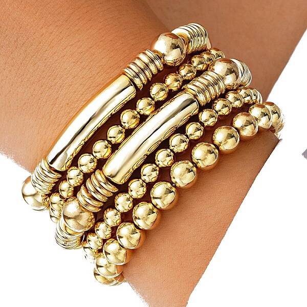 5Pcs CCB Beaded Stretch Bracelets