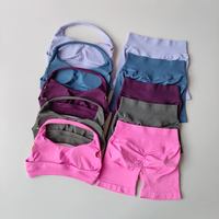 2Pcs Impact Shorts Set Seamless Yoga Set Workout Scrunch Shorts Sets Halter Sports Bra Scrunch Shorts Fitness Clothes Gym Sui...