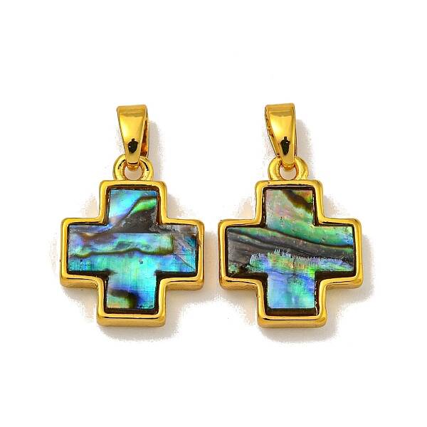 Rack Plating Brass Natural Paua Shell Pendants