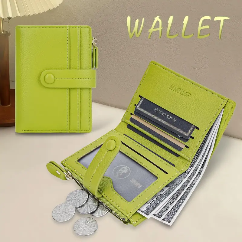 Small Wallet Women Minimalist Slim Bifold Wallets Zipper Leather Wallet Women Credit Card Large Capacity Holder Wallets With ...