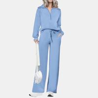 PrettyGarden Women'swear Chic 2-Piece Set Outfits Half Zip Style Sweatshirts And Wide Leg Pants With Drawstring