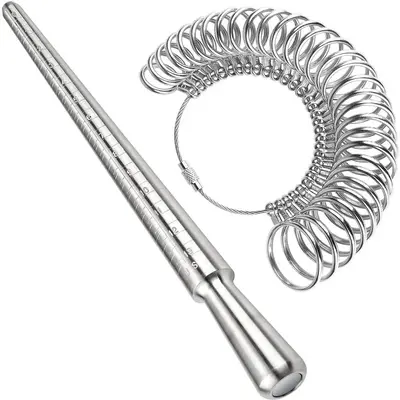 Ring Sizer Measurement Tool, Finger Size Testing Tool, Measuring Instrument Including Metal Ring Mandrel and Ring Size for Je...