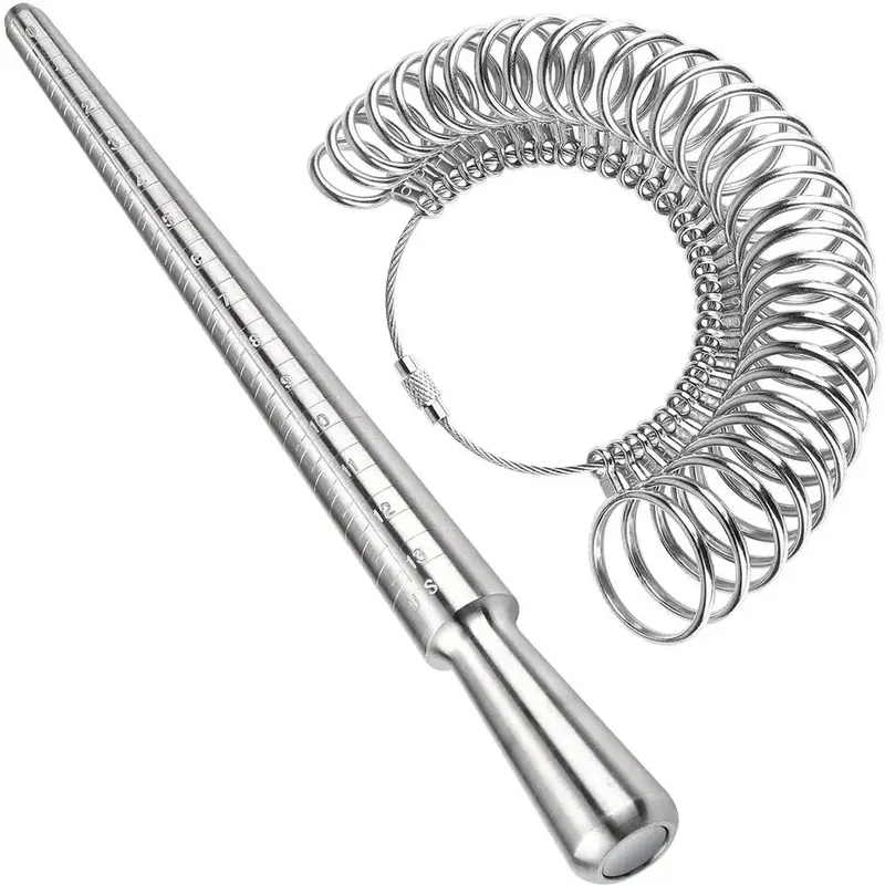 Ring Sizer Measurement Tool, Finger Size Testing Tool, Measuring Instrument Including Metal Ring Mandrel and Ring Size for Je...