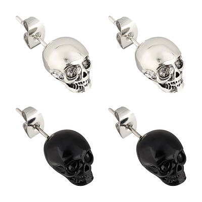 2 Pairs 2 Colors Gothic Alloy Skull Stud Earrings for Women