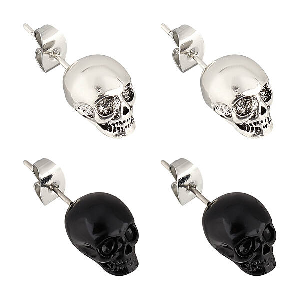 2 Pairs 2 Colors Gothic Alloy Skull Stud Earrings for Women