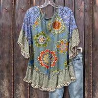 Cherrybetty Mixed Floral Print Loose Top Casual Bohemian Blue Aesthetic Womenswear Blouse Boho Chic women's summer outfits go...