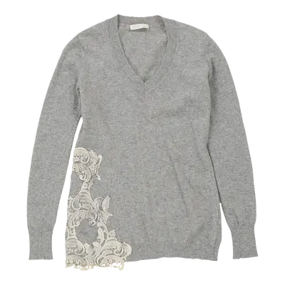 Scervino Street V-neck Jumper - Small Grey Wool