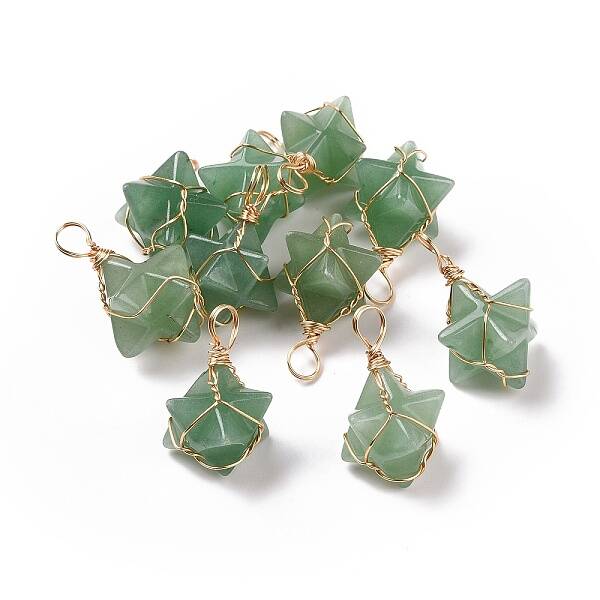 Natural Green Aventurine Copper Wire Wrapped Pendants