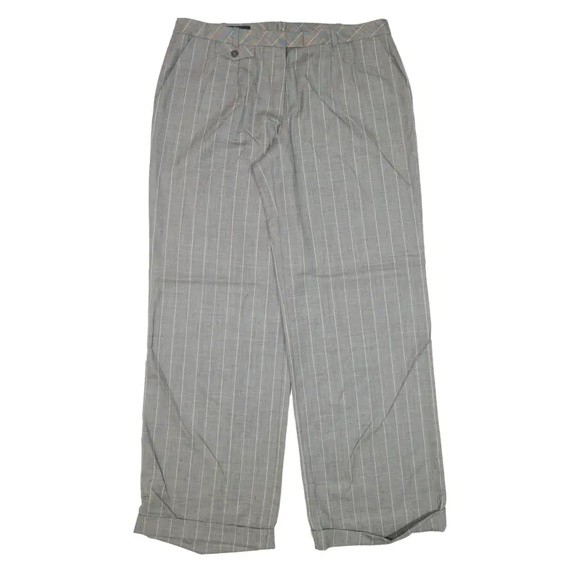 ESCADA Striped Trousers Grey Loose Straight Wool Womens W34 L32