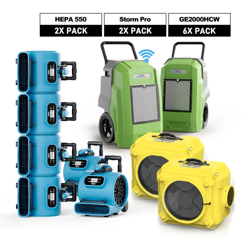 AlorAir Water Damage Restoration Combo Pack, 2 X Storm Pro Dehumidifier, 6 X GE2000HCW Air Mover, 2 X HEPA 550 Air Scrubber -...